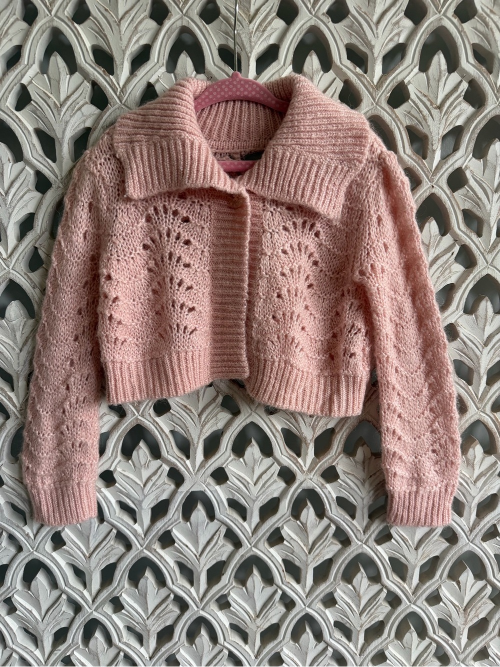 Baby Gap Girls 3T Pink Wool Mohair Pointelle Cardigan Sweater